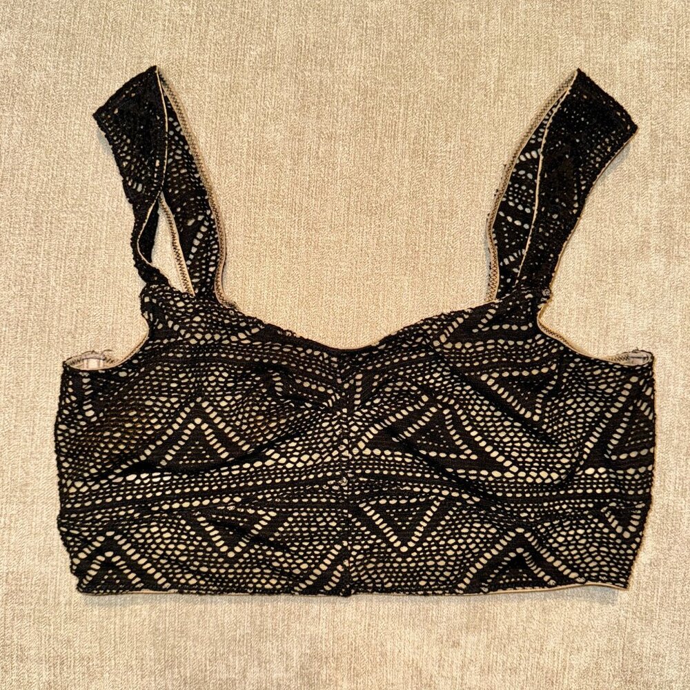 Intimately by Free People Black & Light Beige Crochet-Style Bralette, Small